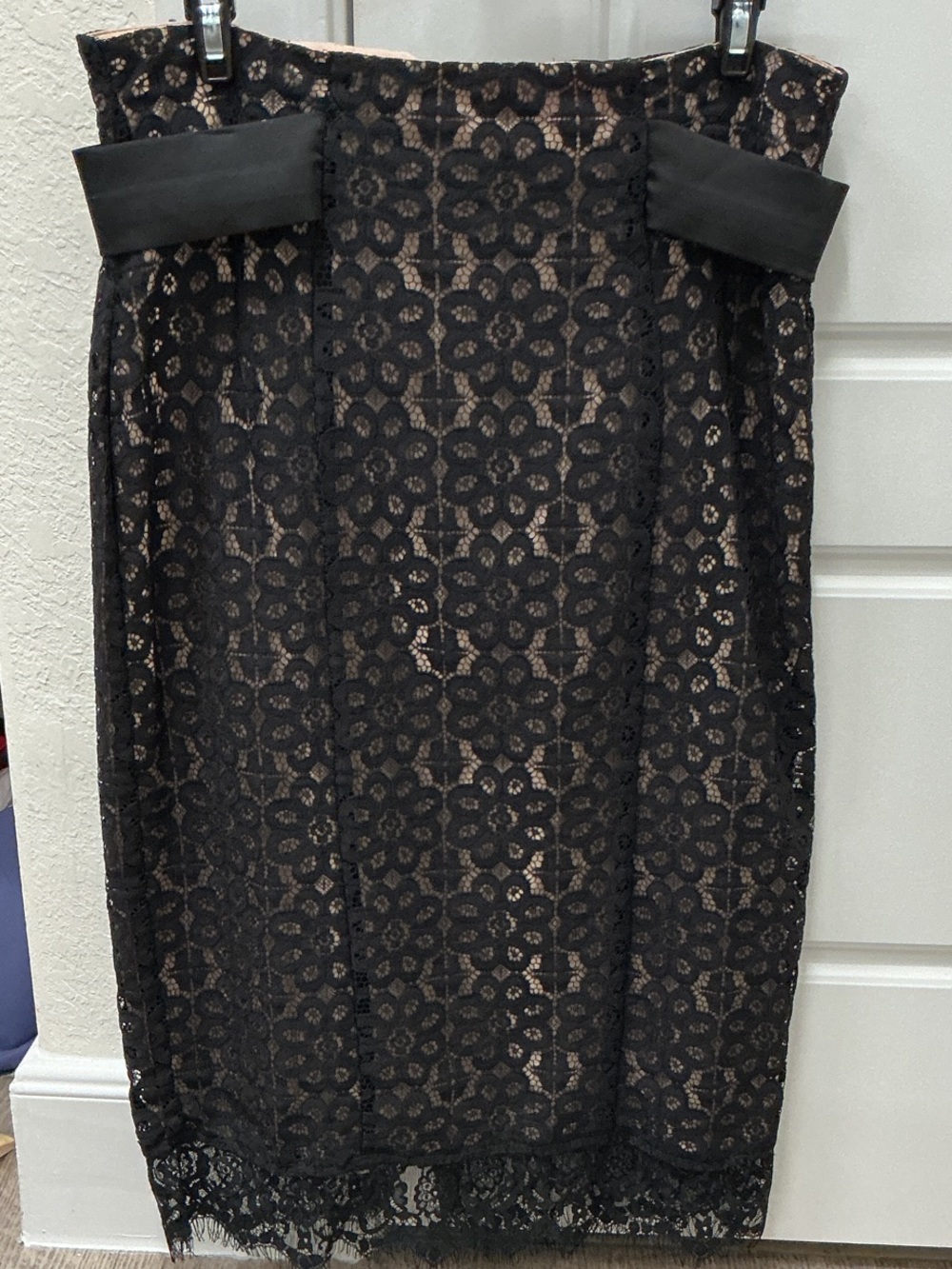Eva Mendes for New York & Company Black Lace Pencil Skirt with Nude Lining